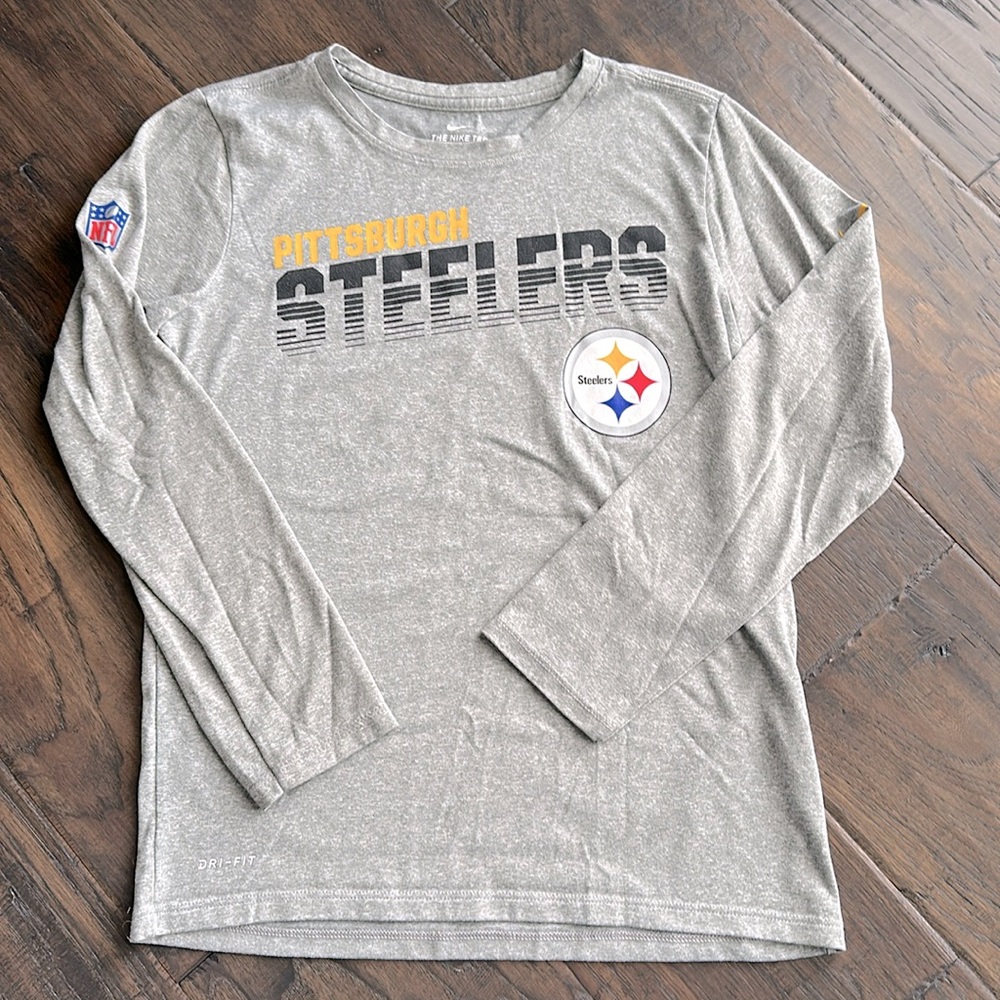 Nike Dri-Fit Long Sleeve T-Shirt NFL Pittsburgh Steelers Gray with logo Small